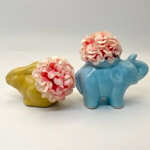 Ceramic elephant and rabbit planters